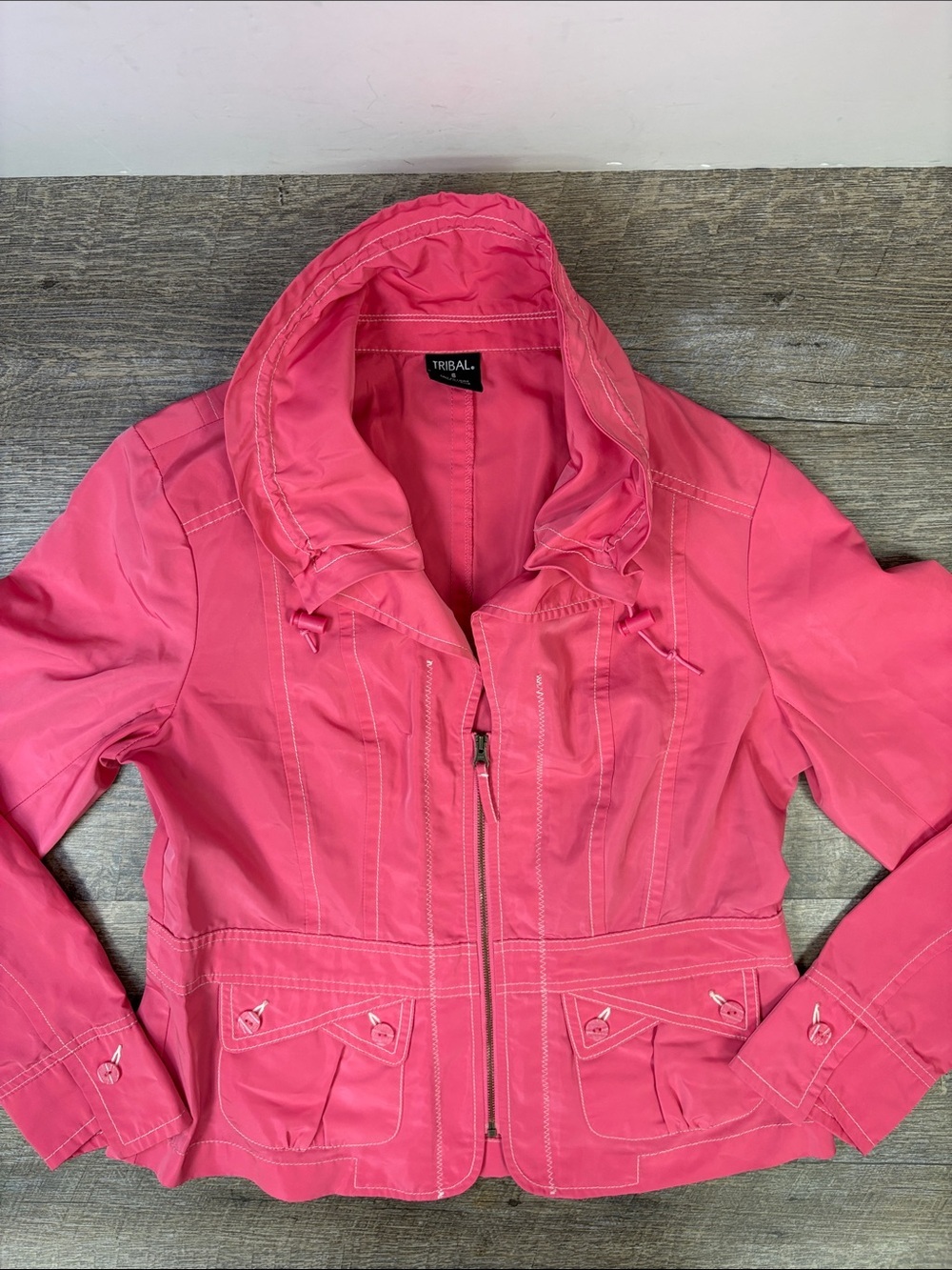 Tribal Bright Pink Tapered Zip Front Jacket Size 6 - Picture 2 of 10
